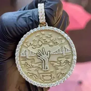 Pendentif personnalisé en moissanite véritable de 4,50 carats, taille ronde, plaqué or jaune 14 carats, argent sterling, pour femme - Product Image 2