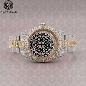Montre de luxe pour homme Charm_Jewels, boîtier en acier inoxydable 40 mm, incrustée de diamants, mouvement mécanique analogique, date automatique, fermoir papillon - Product Image 2
