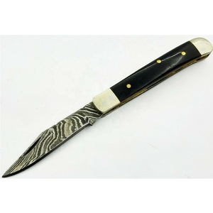 Cuchillo de acero de Damasco con mango de hueso, doble hoja plegable, para camping y uso general, cuchillo de cuchillería plegable de doble hoja, venta al por mayor - Product Image 4