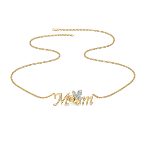 Collar con Colgante de Mamá Chapado en Oro de 18K con Acento de Corazón de Moissanita y Diseño de Hoja, Cadena Elegante, Joyería Fina para Uso Diario - Product Image 2