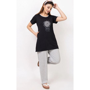 Conjunto de Pijama de Verano para Mujer, de Alta Calidad, con Estampado Geométrico, Cintura Elástica, Manga Corta, Algodón Suave, Secado Rápido - Product Image 1