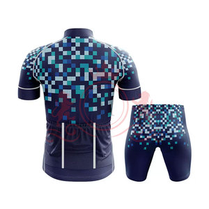 Ensemble maillot et short de cyclisme pour homme, motif bleu pixel, respirant, polyester, coupe sans couture, pour adultes - Product Image 2