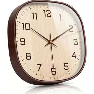 12 Inch Square Nordic Minimalist Wall <b>Clock</b> Silent Quartz Analog Single Face <b>Battery</b> Powered Beige Brown Living Room Decor - Product Image 1