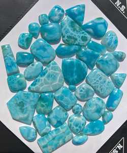 Pierres précieuses naturelles Larimar Cabochon, formes variées, dos plat, pierres en vrac pour la fabrication de bijoux, bijoux faits à la main, vente en gros - Product Image 5