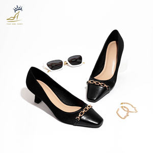 Zapatos de Tacón Cuadrado de Marca Privada, 5 cm, Elegantes, de Tweed, Satén Mate, PU, para Oficina, Fábrica en Vietnam - Product Image 4