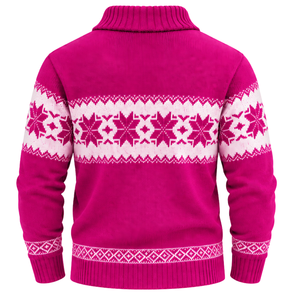 Suéter Rosa para Hombre, Estilo Fair Isle, con Botones, Jacquard, Tejido de Punto, Manga Larga, Otoño, 100% Algodón, 12GG, Venta al Por Mayor, Personalizado - Product Image 2