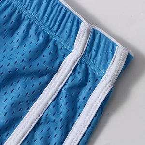 Pantalones Cortos Deportivos de Malla Azul para Hombre con Franja Lateral Blanca, Cintura Elástica, Tejido Transpirable, Estilo Deportivo de Color Sólido - Product Image 6
