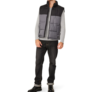 Chaleco Acolchado Reversible para Hombre, con Bloques de Color, Transpirable, Cuello Mao, Cortavientos, Informal, para Invierno, Negro, Gris, con Pedrería - Product Image 1