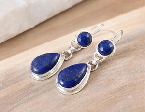 Boucles d'oreilles en argent naturel Lapis Lazuli, faites à la main, argent sterling 925, élégantes boucles d'oreilles pendantes en pierre précieuse bleue - Product Image 5