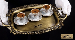 Plateau de service Premium ACME METAL INDIA en métal poli, motif floral, style vintage, pour la vaisselle, les mariages, les restaurants. - Product Image 6