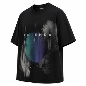 Camiseta Negra Extra Grande de Manga Corta para Hombre con Estampado de Amigos, Cuello Redondo, Informal, de Algodón - Product Image 5