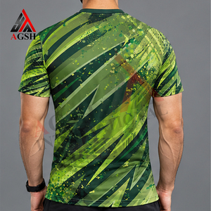 Camiseta Deportiva de Manga Corta para Hombre AGSH, Estampado por Sublimación, Patrón Geométrico Verde, Secado Rápido, Corte Ajustado, Cuello Redondo - Product Image 3
