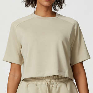 Conjunto Deportivo Casual de Dos Piezas para Mujer, Ecológico, Manga Corta, Pantalones Cortos con Cordón, Bolsillos, Transpirable, Color Sólido, Cintura Media - Product Image 1