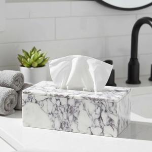 <b>White</b> Marble Tissue Box with Black Shades Design Perfect for <b>Office</b> <b>Desk</b> Home Counter and Elegant Gifting Use From India - Product Image 5