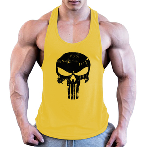 Débardeur stringer vierge vintage à imprimé crâne pour musculation et fitness, vente en gros - Product Image 2