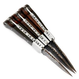 ชุดมีดพับเหล็กดามัสกัสทองแดง 3 ชิ้น ด้ามไม้พะยูง ปลอกหนัง ตีขึ้นรูปตามสั่ง CuMai มีดพกพา EDC สำหรับล่าสัตว์ - Product Image 5