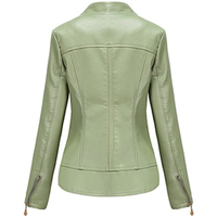 Veste en similicuir tressé vert clair pour femme, coupe ajustée, blazer en PU, manteau décontracté d'hiver, vêtement d'extérieur tendance, haut zippé style motard
