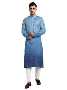 Ropa Étnica, Nuevo Diseño, Kurta Azul de Algodón para Hombre, Kurta Tradicional de Corte Regular hasta el Tobillo, Estilo Informal de India y Pakistán - Product Image 3