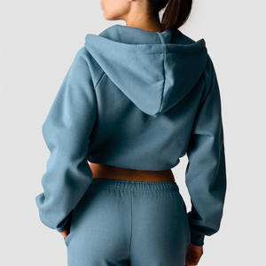 Women's hoodies Cropped <b>Zip</b> <b>Up</b> <b>Fleece</b> <b>Hoodie</b> 70 Cotton 30 Polyester Relaxed Fit Long Sleeve Solid Color Casual Wear - Product Image 2