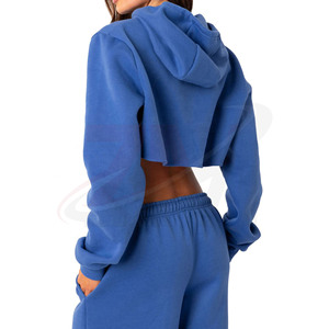 Sudadera con Capucha Corta Azul para Mujer, Talla Extra Grande, Manga Larga, Corte Holgado, Estilo Casual Urbano - Product Image 3