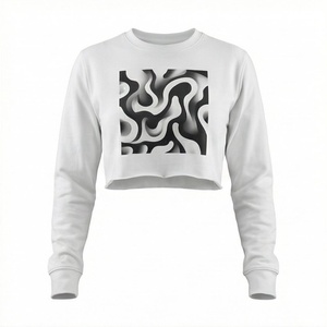 เสื้อครอปท็อปผู้หญิงผ้าฝ้ายสีตามสั่ง แขนยาว ถักลายพิมพ์ที่ชายเสื้อ สไตล์สตรีทแวร์ ฟิตเนส ออกกำลังกาย เสื้อยืดแอคทีฟแวร์ - Product Image 1