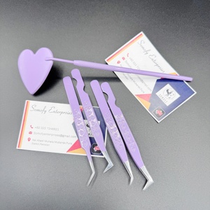 Ensemble de pinces à cils professionnelles Somofy Enterprises en acier inoxydable de couleur violette, design en forme de cœur, pointe lisse et durable, respectueux de l'environnement - Product Image 6
