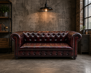 Sofá Chesterfield Convertible Moderno y Tradicional de 2 Plazas, Tapizado en Cuero Genuino, Patas de Madera, Compacto para Sala de Estar - Product Image 5