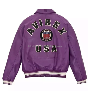 เสื้อแจ็คเก็ตหนัง AVIREX สำหรับผู้ชาย คุณภาพสูง รุ่นสลิม Avirex USA Edition แจ็คเก็ตบอมเบอร์หนังสไตล์อเมริกัน สีเขียวมะกอก ผ้าแคนวาส-ผลิตโดยแบรนด์ Manufactu - Product Image 1