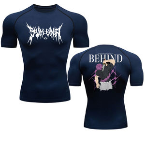 Chemises à manches courtes de compression avec logo personnalisé, vêtements de fitness pour hommes, tissu respirant pour la musculation - Product Image 2