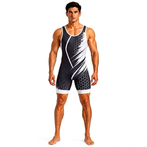 Maillot de lutte ajusté pour homme, imprimé par sublimation, anti-humidité, respirant, extensible, léger, en Spandex et Polyester 240g, devant - Product Image 1