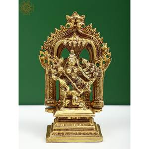 Sculpture en laiton de 5 pouces faite à la main de Mahishasura-Mardini déesse Durga petit article indien - Product Image 1