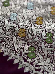 Sari en soie Banarasi Mashru Katan tissé à la main, motif floral Meenakari, authentique, pour femmes, pour occasions festives indiennes traditionnelles - Product Image 4