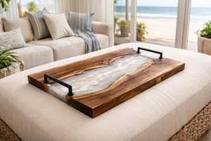 Luxury Resin Art & Solid Acacia Wood Serving Tray with Heavy-Duty Metal Handles for Kitchen, Dining, <b>Coffee</b> <b>Table</b> & Housewarming - Product Image 6