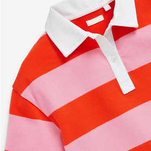 เสื้อโปโลแขนสั้นลายทางสำหรับเด็กผู้ชาย สีแดงและชมพู สวมใส่สบายๆ - Product Image 4