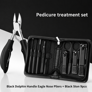 Juego de 9 Piezas de Cortaúñas de Acero Inoxidable Plateado con Detalles Negros, Set de Manicura y Pedicura, Cortador de Uñas Encarnadas - Product Image 2