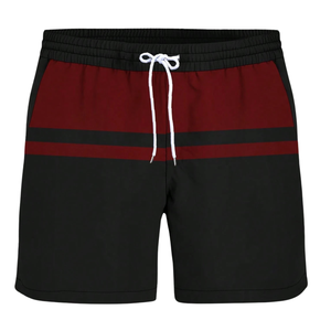 Short de bain décontracté pour homme, tricoté, respirant, à blocs de couleur et rayures, taille mi-haute avec cordon de serrage, séchage rapide, rouge et bleu marine - Product Image 3