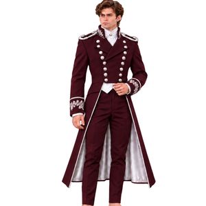 Burgundy Men's Hooded <b>Puffer</b> <b>Jacket</b> and Trousers with <b>Silver</b> Embroidery Casual Winter Wedding Party Wear - Product Image 1