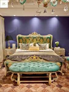 Juego de dormitorio de madera maciza tallada a mano de estilo europeo, juego de dormitorio tapizado estilo princesa, muebles de dormitorio de lujo para bodas y hogar. - Product Image 1