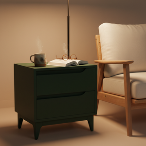 Mesa Auxiliar/De Noche Moderna con 2 Cajones, Diseño Ecológico de Roble Macizo para Salas de Estar y Comedor - Product Image 3