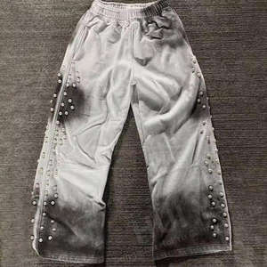 Conjunto de Sudadera Ligera de Algodón 100% con Logotipo Bordado, Estilo Vintage de Invierno, Lavado Desgastado, Streetwear con Pedrería - Product Image 5