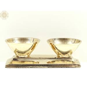 Handmade 3\" Brass Vibuthi and Kumkum Stand <b>Set</b> Indian Metal <b>Vases</b> - Product Image 2