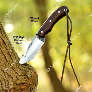 Cuchillo de caza de hoja fija de acero de alto carbono 1095, espiga completa, 58 HRC, afilado como una navaja, con gancho para deshuesar, para camping, con mango de madera, OEM/ODM - Product Image 3