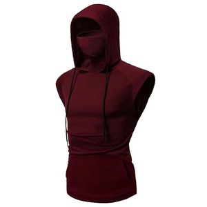 Men's Maroon <b>Sleeveless</b> Hooded Knitted Solid Color Casual Breathable Slim Fit Regular Length Autumn Wear <b>Hoodie</b> For Sale - Product Image 2
