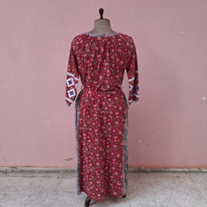 Robe longue élégante pour femme, tendance et très vendue, à manches longues, col en U, imprimé floral, broderie en coton, style décontracté vintage - Product Image 6