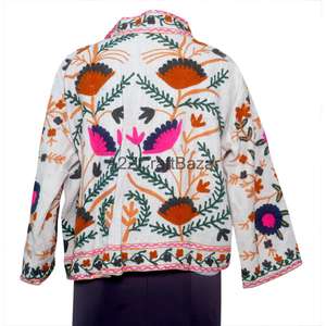 Veste élégante en coton TNT Suzani indien faite à la main, à col en V, tricotée, à volants, brodée, respirante et écologique pour l'hiver - Product Image 5