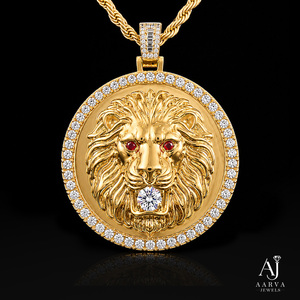 Collier pendentif Lion en acier inoxydable avec moissanite, bijou rond en forme de tête de Lion pour homme, cadeau - Product Image 2