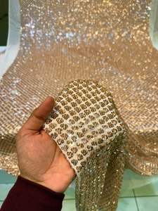 Tissu de luxe brodé de perles, dentelle africaine, maille filet, organza à sequins pour vêtements de boutique, qualité export pour les acheteurs - Product Image 5
