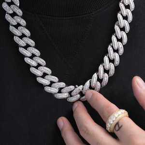 Cadena de Eslabones Infinitos Cubanos de Plata Esterlina de 9mm, 20 Pulgadas, con Diamantes Naturales Certificados por IGI, para Joyería Hip Hop, Bodas y Compromisos - Product Image 2