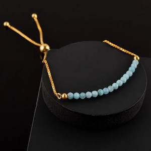 สร้อยข้อมือลาร์ิมาแบบลูกปัด ชุบทอง พร้อมสายเลื่อนปรับได้ คริสตัลบำบัดจากลาร์ิมา พลอยธรรมชาติ ของขวัญวันเกิดสำหรับเธอ - Product Image 6