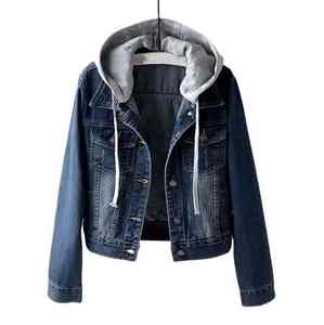 Veste à capuche en jean grande taille pour femme, coupe-vent décontractée bleue, style streetwear, vente en gros - Product Image 1